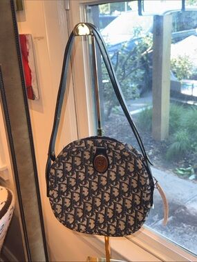 Dior Monogram Round Shoulder Bag - Navy/Beige
